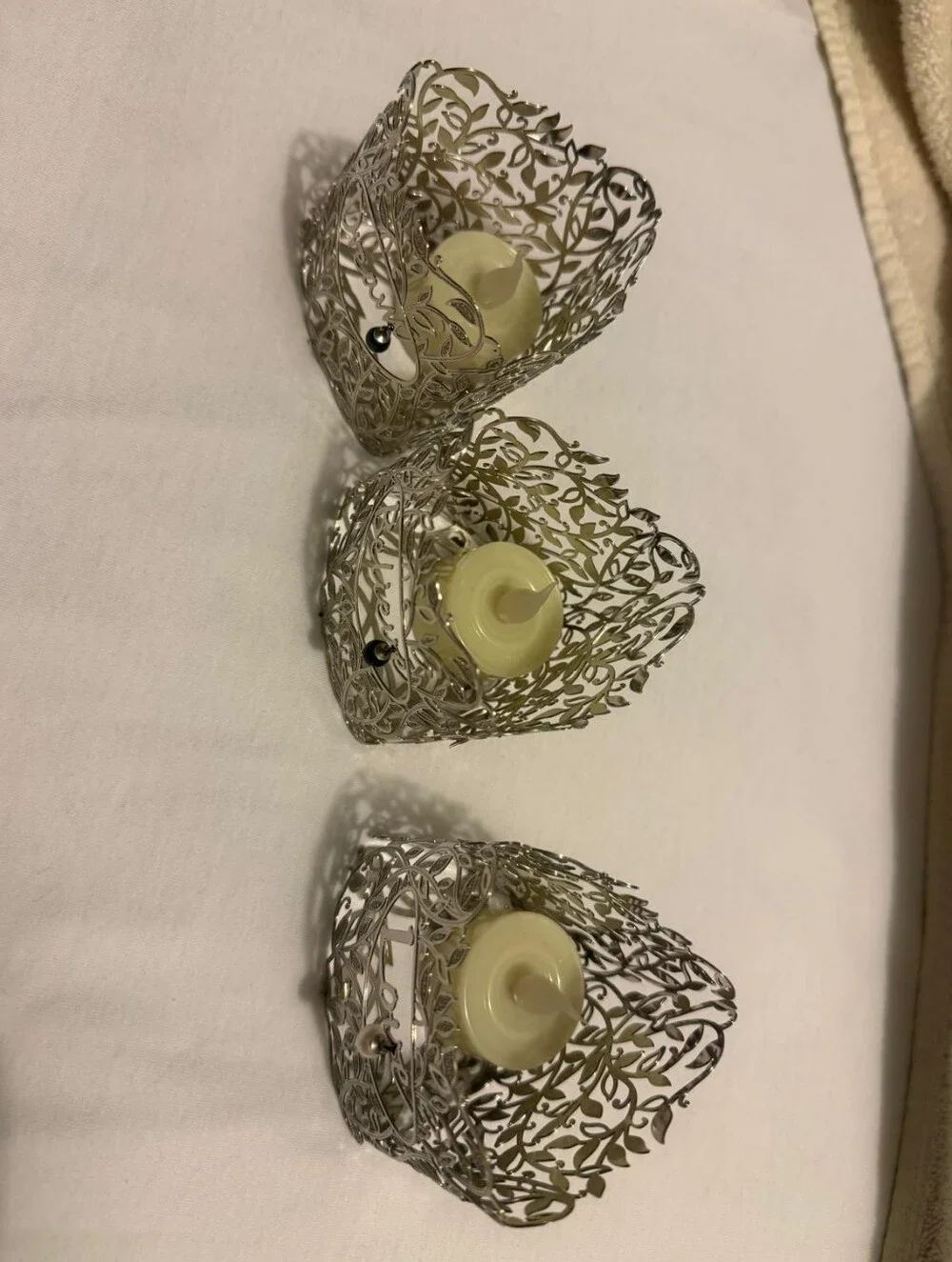 Silver Filigree Tea Light Holders - Elegant Metal Votive Set